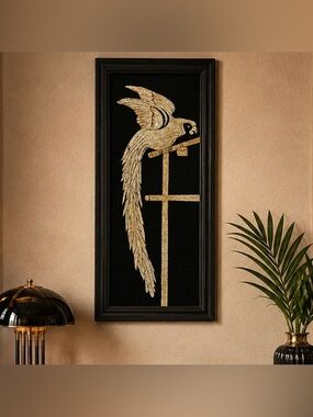 True ART DECO Mix Medium Foil Collage Original Fine Art Parrot Bird Wood Framed